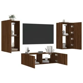 Muebles de TV de pared con luces LED 3 piezas marrón roble de , Muebles TV - Ref: Foro24-3216880, Precio: 166,60 €, Descuento: %