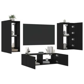 Muebles de TV de pared con luces LED 3 piezas negro de , Muebles TV - Ref: Foro24-3216875, Precio: 186,82 €, Descuento: %