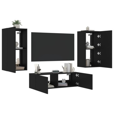 Muebles de TV de pared con luces LED 3 piezas negro de , Muebles TV - Ref: Foro24-3216875, Precio: 188,94 €, Descuento: %