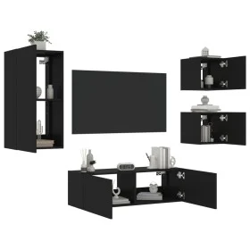 Muebles de TV de pared con luces LED 4 piezas negro de , Muebles TV - Ref: Foro24-3216882, Precio: 182,63 €, Descuento: %
