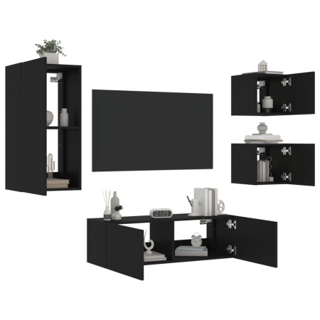 Muebles de TV de pared con luces LED 4 piezas negro de , Muebles TV - Ref: Foro24-3216882, Precio: 184,94 €, Descuento: %