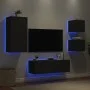 Muebles de TV de pared con luces LED 4 piezas negro de , Muebles TV - Ref: Foro24-3216882, Precio: 182,63 €, Descuento: %