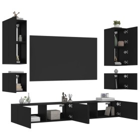 Muebles de TV de pared con luces LED 6 piezas negro de , Muebles TV - Ref: Foro24-3216889, Precio: 294,95 €, Descuento: %