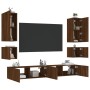 Muebles de TV de pared con luces LED 6 piezas marrón roble de , Muebles TV - Ref: Foro24-3216894, Precio: 253,72 €, Descuento: %
