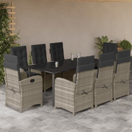Set comedor de jardín 9 pzas cojines ratán sintético gris claro en Conjuntos de jardín | Comprar online en Foru.es