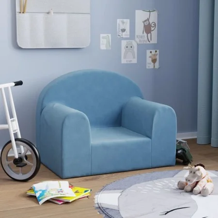 Sofá para niños felpa suave azul de , Mobiliario para bebés y niños pequeños - Ref: Foro24-357008, Precio: 40,04 €, Descuento: %