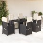 Set de comedor de jardín 7 pzas y cojines ratán sintético negro en Conjuntos de jardín | Comprar online en Foru.es
