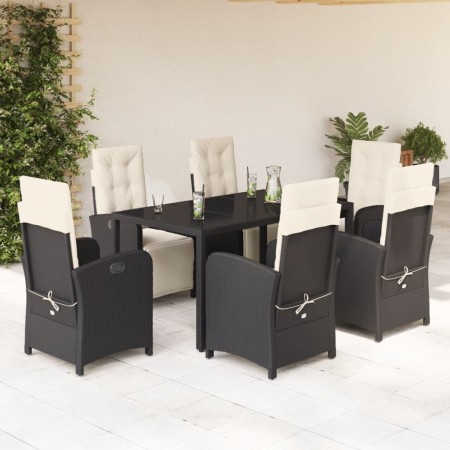 Set de comedor de jardín 7 pzas y cojines ratán sintético negro en Conjuntos de jardín | Comprar online en Foru.es