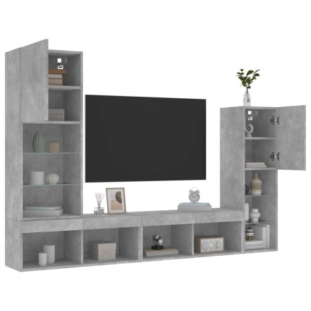 Muebles TV pared con LED 4 pzas madera ingeniería gris hormigón de , Muebles TV - Ref: Foro24-3216657, Precio: 177,62 €, Desc...