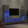 Muebles TV pared con LED 4 pzas madera ingeniería gris hormigón de , Muebles TV - Ref: Foro24-3216657, Precio: 177,62 €, Desc...