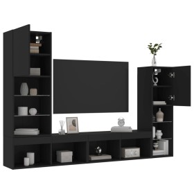 Muebles de TV de pared con LED 4 pzas madera ingeniería negro de , Muebles TV - Ref: Foro24-3216655, Precio: 180,13 €, Descue...