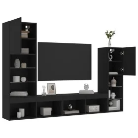Muebles de TV de pared con LED 4 pzas madera ingeniería negro de , Muebles TV - Ref: Foro24-3216655, Precio: 178,32 €, Descue...