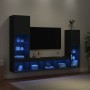Muebles de TV de pared con LED 4 pzas madera ingeniería negro de , Muebles TV - Ref: Foro24-3216655, Precio: 180,13 €, Descue...