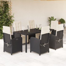 Set de comedor de jardín 7 pzas y cojines ratán sintético negro en Conjuntos de jardín | Comprar online en Foru.es