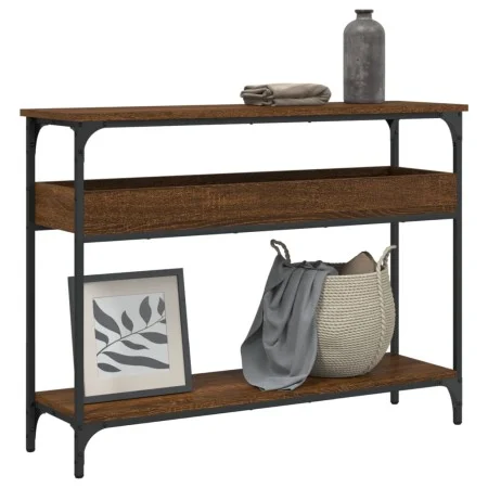 Mesa consola estante madera ingeniería marrón roble 100x29x75cm de , Mesas auxiliares - Ref: Foro24-837721, Precio: 58,59 €, ...
