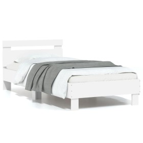 Cama con cabecero madera de ingeniería blanca 90x190 cm de , Camas y somieres - Ref: Foro24-838561, Precio: 95,65 €, Descuent...