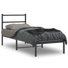 Estructura de cama con cabecero metal negro 80x200 cm de , Camas y somieres - Ref: Foro24-355356, Precio: 66,14 €, Descuento: %
