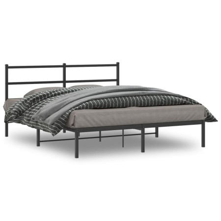 Estructura de cama con cabecero metal negro 160x200 cm de , Camas y somieres - Ref: Foro24-355368, Precio: 101,69 €, Descuent...