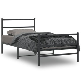 Estructura de cama con cabecero y estribo metal negro 100x190cm de , Camas y somieres - Ref: Foro24-355377, Precio: 68,12 €, ...