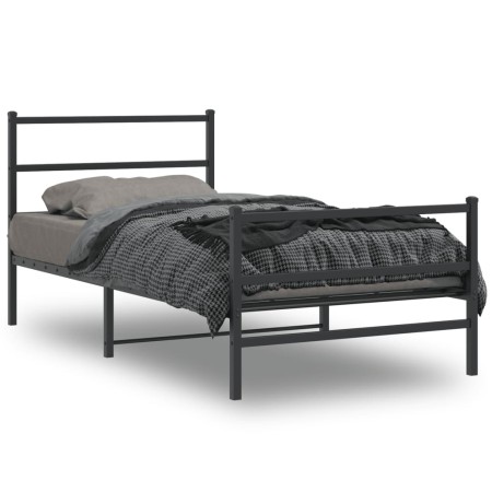 Estructura de cama con cabecero y estribo metal negro 100x190cm de , Camas y somieres - Ref: Foro24-355377, Precio: 68,12 €, ...