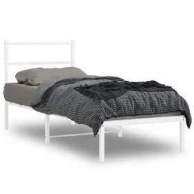 Metal bed frame with white headboard 75x190 cm by , Beds and slatted bases - Ref: Foro24-355404, Price: 53,11 €, Discount: %