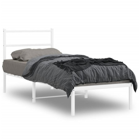 Estructura de cama de metal con cabecero blanco 75x190 cm de , Camas y somieres - Ref: Foro24-355404, Precio: 55,60 €, Descue...