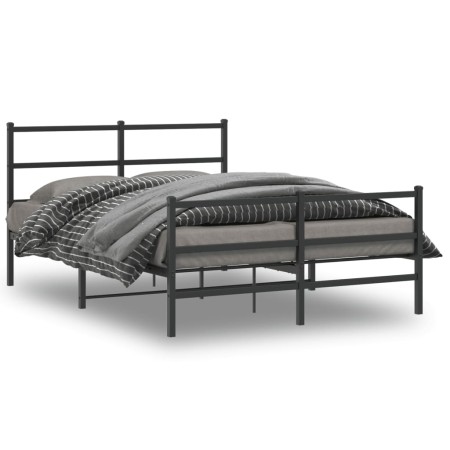 Estructura de cama con cabecero y estribo metal negro 135x190cm de , Camas y somieres - Ref: Foro24-355382, Precio: 95,19 €, ...