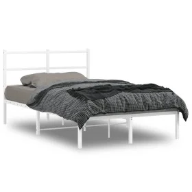 Estructura de cama de metal con cabecero blanca 120x200 cm de , Camas y somieres - Ref: Foro24-355412, Precio: 80,84 €, Descu...