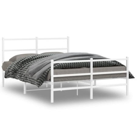 Estructura cama metal con cabecero y estribo blanco 140x200 cm de , Camas y somieres - Ref: Foro24-355433, Precio: 92,34 €, D...
