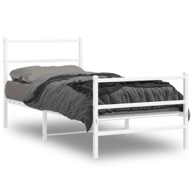 Estructura cama metal con cabecero y estribo blanco 90x200 cm de , Camas y somieres - Ref: Foro24-355425, Precio: 71,38 €, De...