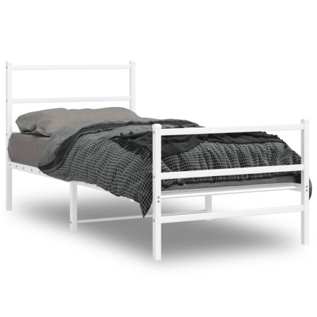 Estructura cama metal con cabecero y estribo blanco 90x200 cm de , Camas y somieres - Ref: Foro24-355425, Precio: 71,38 €, De...