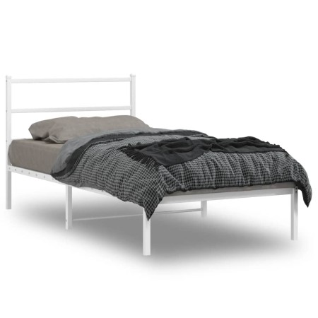 Estructura de cama de metal con cabecero blanco 107x203 cm de , Camas y somieres - Ref: Foro24-355410, Precio: 66,90 €, Descu...