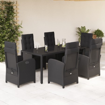 Set de comedor de jardín 7 pzas y cojines ratán sintético negro en Conjuntos de jardín | Comprar online en Foru.es