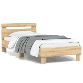 Bed frame headboard LED lights Sonoma oak 90x200 cm by , Beds and slatted bases - Ref: Foro24-838717, Price: 107,53 €, Discou...