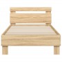 Estructura de cama cabecero luces LED roble Sonoma 90x200 cm de , Camas y somieres - Ref: Foro24-838717, Precio: 109,92 €, De...