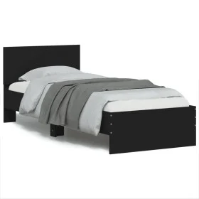 Bed frame with headboard and LED lights black 90x200 cm by , Beds and slatted bases - Ref: Foro24-838807, Price: 116,66 €, Di...