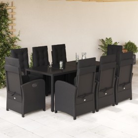 Set de comedor de jardín 9 pzas y cojines ratán sintético negro en Conjuntos de jardín | Comprar online en Foru.es