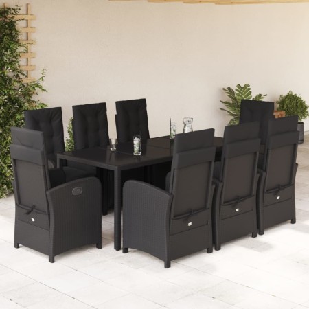 Set de comedor de jardín 9 pzas y cojines ratán sintético negro en Conjuntos de jardín | Comprar online en Foru.es