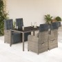 Set comedor de jardín 5 piezas con cojines ratán sintético gris en Conjuntos de jardín | Comprar online en Foru.es