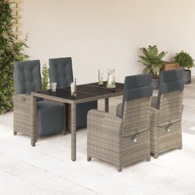 Set comedor de jardín 5 piezas con cojines ratán sintético gris en Conjuntos de jardín | Comprar online en Foru.es