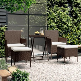 Set de bistró de jardín 5 pzas ratán PE vidrio templado marrón de , Conjuntos de jardín - Ref: Foro24-3058391, Precio: 256,13...