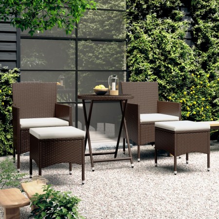 Set de bistró de jardín 5 pzas ratán PE vidrio templado marrón de , Conjuntos de jardín - Ref: Foro24-3058391, Precio: 256,13...