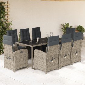 Set comedor jardín 9 pzas y cojines ratán sintético gris en Conjuntos de jardín | Comprar online en Foru.es