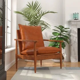 Sillón de cuero auténtico marrón con madera de acacia de , Sillones - Ref: Foro24-246480, Precio: 221,20 €, Descuento: %