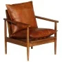 Sillón de cuero auténtico marrón con madera de acacia by , Armchairs - Ref: Foro24-246480, Price: 221,20 €, Discount: %