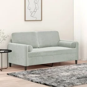 Sofá de 2 plazas con cojines terciopelo gris claro 140 cm de , Sofás - Ref: Foro24-3200881, Precio: 190,03 €, Descuento: %