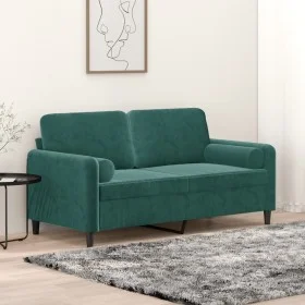 Sofá de 2 plazas con cojines terciopelo verde oscuro 140 cm de , Sofás - Ref: Foro24-3200883, Precio: 237,79 €, Descuento: %