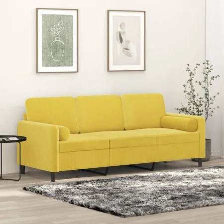 Sofá de 3 plazas con cojines terciopelo amarillo 180 cm de , Sofás - Ref: Foro24-3200897, Precio: 301,47 €, Descuento: %