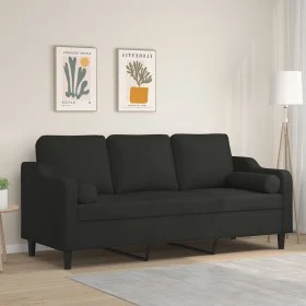 Sofá de 3 plazas con cojines tela negro 180 cm de , Sofás - Ref: Foro24-3200857, Precio: 298,18 €, Descuento: %