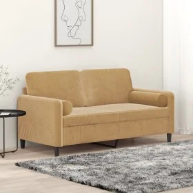 Sofá de 2 plazas con cojines terciopelo marrón 140 cm de , Sofás - Ref: Foro24-3200888, Precio: 226,04 €, Descuento: %